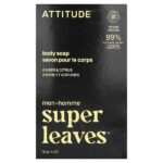 Super Leaves™, кусковое мыло для тела, для мужчин, янтарь и цитрус, 113 г (4 унции) — ATTITUDE