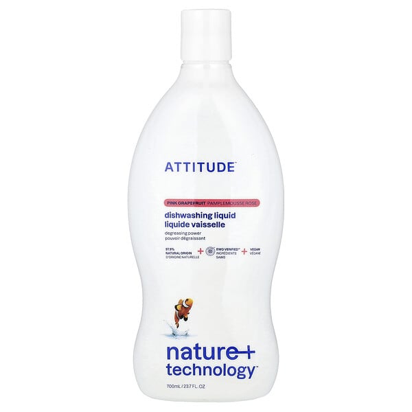 att13176_v_13.jpg Nature + Technology™, жидкость для мытья посуды, со вкусом розового грейпфрута, 700 мл (23,7 жидк. унции) — ATTITUDE