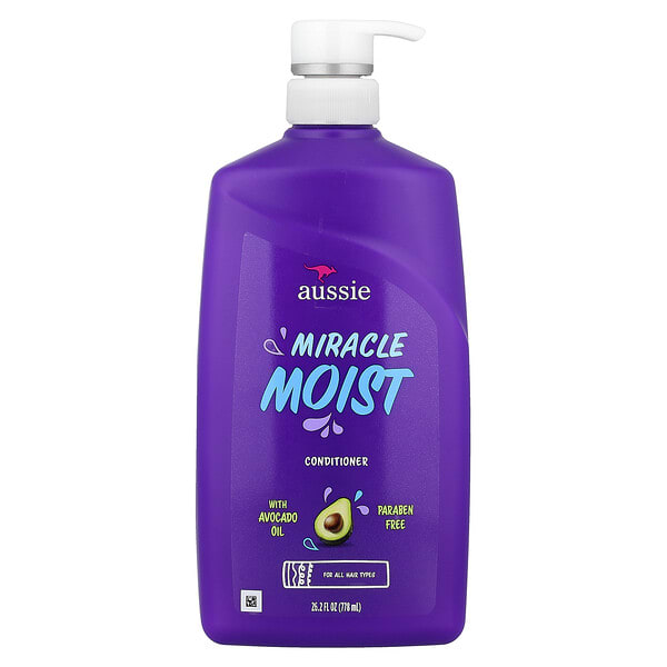 aus18678_v_24.jpg Miracle Moist, кондиционер с маслом авокадо, для всех типов волос, 778 мл (26,2 жидк. унции) — Aussie
