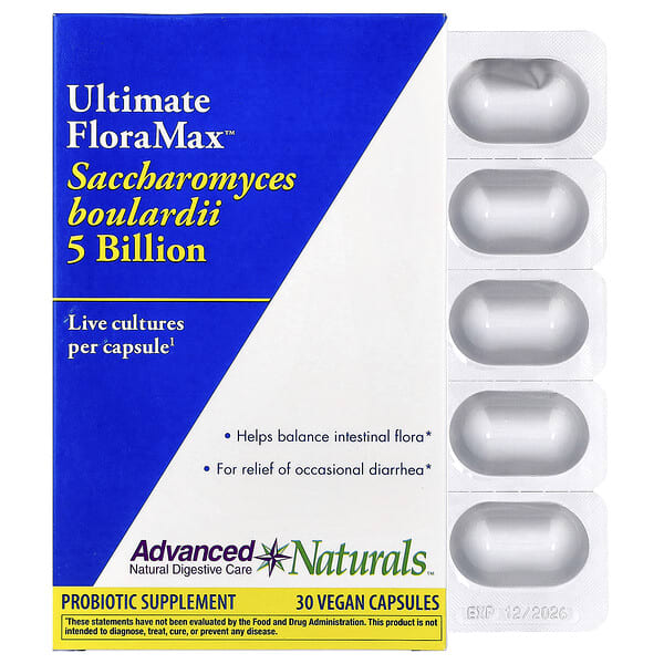 avs16404_v_46.jpg Advanced Naturals, Ultimate FloraMax™, сахаромицеты Буларди, 5 млрд, 30 веганских капсул
