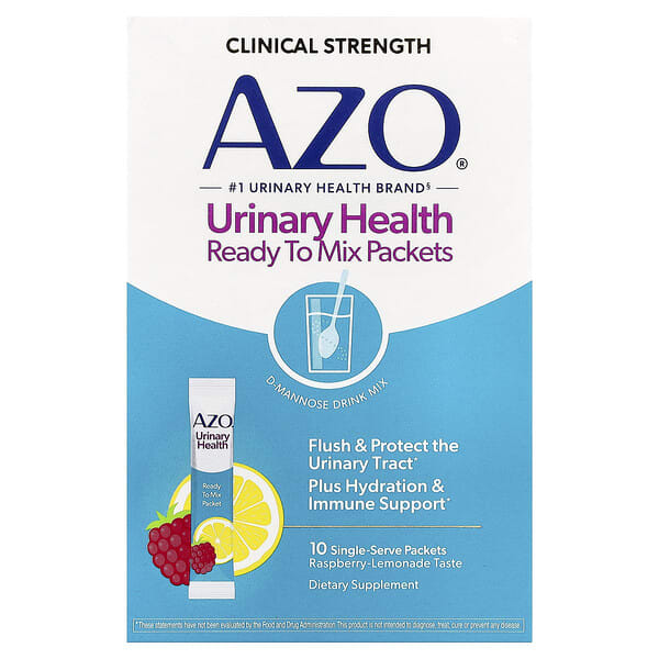 azo76057_v_18.jpg Urinary Health, готовые к смешиванию пакетики, малина и лимонад, 10 порционных пакетиков по 5,3 г (0,19 унции) — AZO