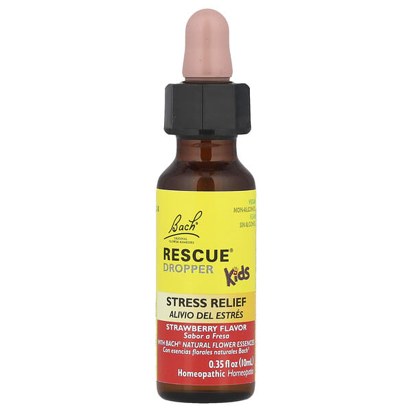 bac40452_v_19.jpg RESCUE® Dropper Kids, для снятия стресса, для детей от 2 лет, со вкусом клубники, 10 мл (0,35 жидк. Унции) — Bach