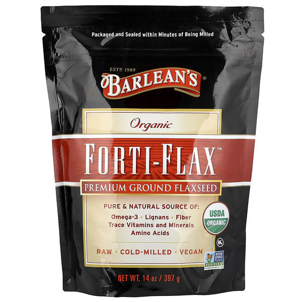 bar10024_v_6.jpg Organic Forti-Flax™, молотые льняное семя премиального качества, 397 г (14 унций) — Barlean's