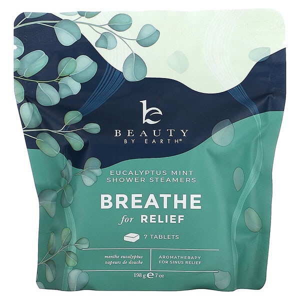 bba95310_v_2.jpg Breathe for Relief, ароматизаторы для душа, эвкалипт и мята, 7 таблеток, 198 г (7 унций) — Beauty By Earth