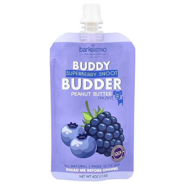 bbi14691_v_16.jpg Buddy Budder, арахисовая паста, для собак, суперягодный снут, 113 г (4 унции) — Bark Bistro
