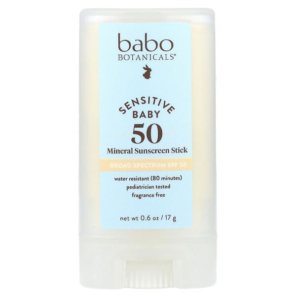 bbo01036_v_56.jpg Sensitive Baby, минеральное солнцезащитное средство-стик, SPF 50, без отдушек, 17 г (0,6 унции) — Babo Botanicals