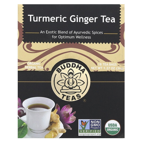 bdh01047_v_41.jpg Organic Herbal Tea, куркума и имбирь, без кофеина, 18 чайных пакетиков, 36 г (1,27 унции) — Buddha Teas