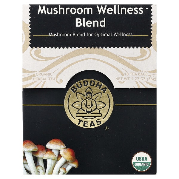 bdh01542_v_40.jpg Organic Herbal Tea, оздоровительная смесь с грибами, без кофеина, 18 чайных пакетиков, 36 г (1,27 унции) — Buddha Teas