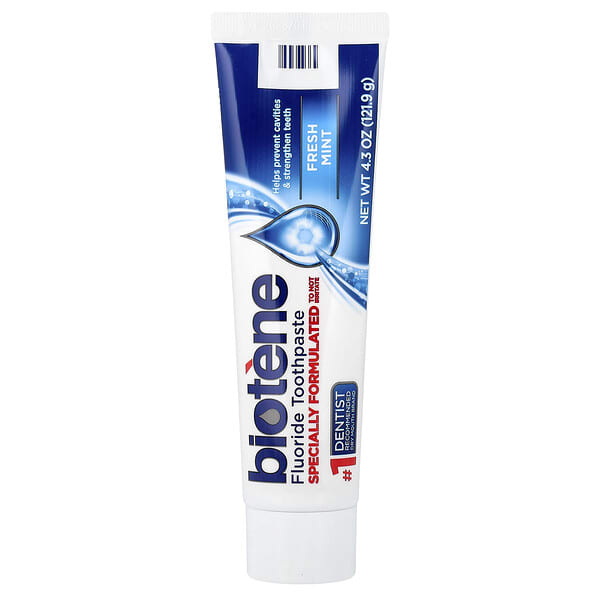 bdp10050_v_60.jpg Biotene Dental Products, зубная паста с фторидом, свежая мята, 121,9 г (4,3 унции)