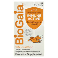 Kids, Immune Active with L. Reuteri + витамин D, апельсин, 60 жевательных таблеток с пробиотиками — BioGaia