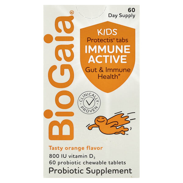bga46040_v_44.jpg Kids, Immune Active with L. Reuteri + витамин D, апельсин, 60 жевательных таблеток с пробиотиками — BioGaia
