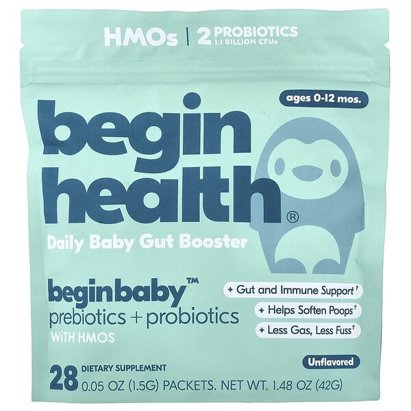 bgi18993_v_9.jpg Begin Health, Beginbaby™, пребиотики и пробиотики, для детей от 0 до 12 месяцев, без добавок, 28 пакетиков по 1,5 г (0,05 унции)