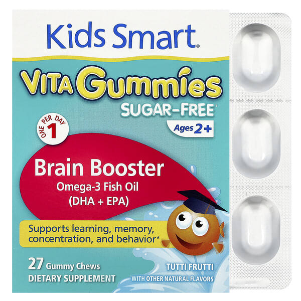 bgl80581_v_38.jpg Vita Gummies, Brain Booster, добавка для поддержки мозга, без сахара, для детей от 2 лет, с фруктовым вкусом, 27 жевательных таблеток — Kids Smart