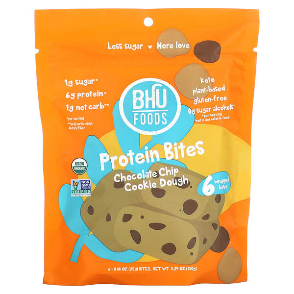 bhf00649_v_2.jpg BHU Foods, Protein Bites, тесто для шоколадного печенья, 6 кусочков, 25 г (0,88 унции)