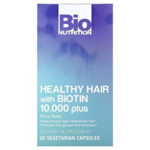 Добавка для здоровья волос с биотином 10 000, 60 вегетарианских капсул — Bio Nutrition
