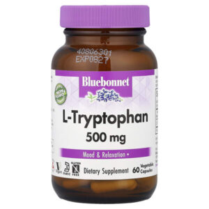 L-триптофан, 500 мг, 60 растительных капсул — Bluebonnet Nutrition