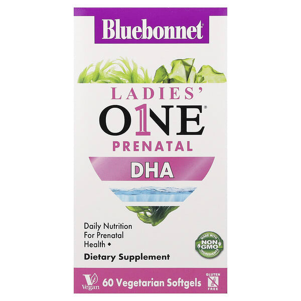 blb00179_v_50.jpg Ladies' One® Prenatal с ДГК, 60 вегетарианских капсул (200 мг в 1 капсуле) — Bluebonnet Nutrition
