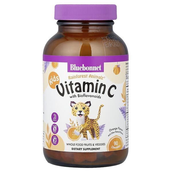 blb00192_v_36.jpg Rainforest Animalz®, витамин C с биофлавоноидами, со вкусом апельсина, 90 жевательных таблеток — Bluebonnet Nutrition