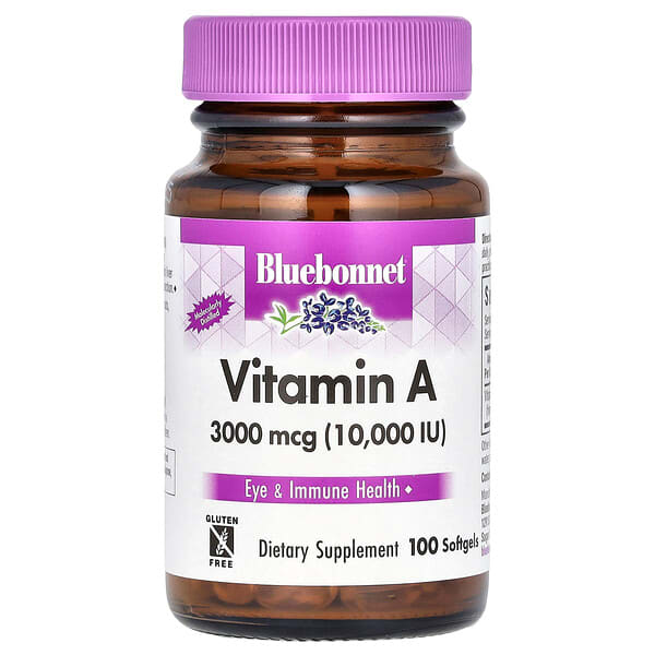 blb00298_v_45.jpg Витамин A, 3000 мкг (10 000 МЕ), 100 мягких таблеток — Bluebonnet Nutrition