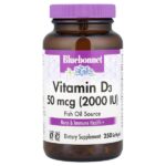 витамин D3, 50 мкг (2000 МЕ), 250 капсул — Bluebonnet Nutrition