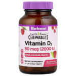 Earth Sweet Chewables, витамин D3, со вкусом малины, 2000 МЕ, 90 жевательных таблеток — Bluebonnet Nutrition