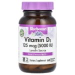 витамин D3, 125 мкг (5000 МЕ), 60 вегетарианских капсул — Bluebonnet Nutrition