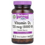Витамин D3, 5000 МЕ, 120 растительных капсул — Bluebonnet Nutrition
