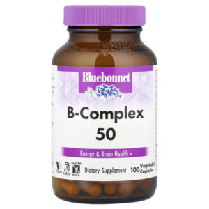 B-Complex 50, витамины группы B, 100 вегетарианских капсул — Bluebonnet Nutrition