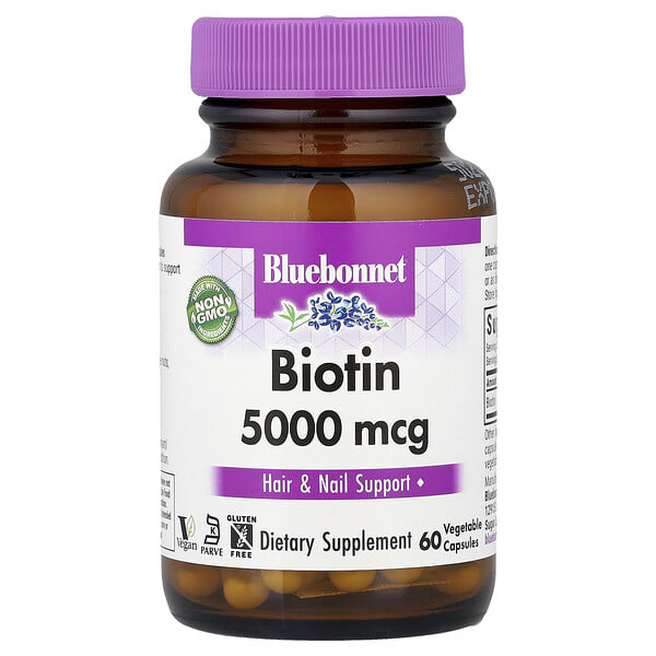 blb00447_v_24.jpg Биотин, 5000 мкг, 60 растительных капсул — Bluebonnet Nutrition