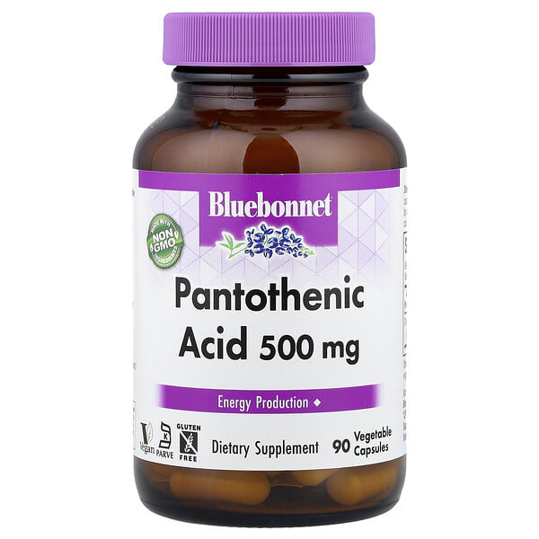blb00470_v_24.jpg Пантотеновая кислота, 500 мг, 90 растительных капсул — Bluebonnet Nutrition