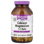 Кальций и магний в соотношении 1: 1, 180 растительных капсул — Bluebonnet Nutrition