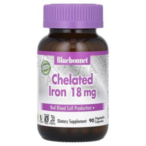 железо в хелатной форме, 18 мг, 90 растительных капсул — Bluebonnet Nutrition