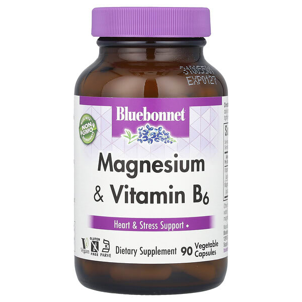 blb00735_v_48.jpg магний и витамин B6, 90 растительных капсул — Bluebonnet Nutrition