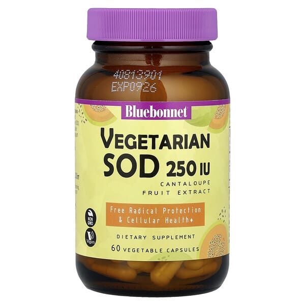 blb00873_v_57.jpg Super Fruit, Vegetarian SOD, экстракт плодов канталупы, 250 МЕ, 60 растительных капсул — Bluebonnet Nutrition