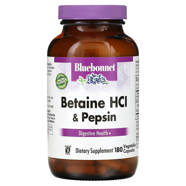 blb00897_v_31.jpg Бетаина гидрохлорид, с пепсином, 180 растительных капсул — Bluebonnet Nutrition