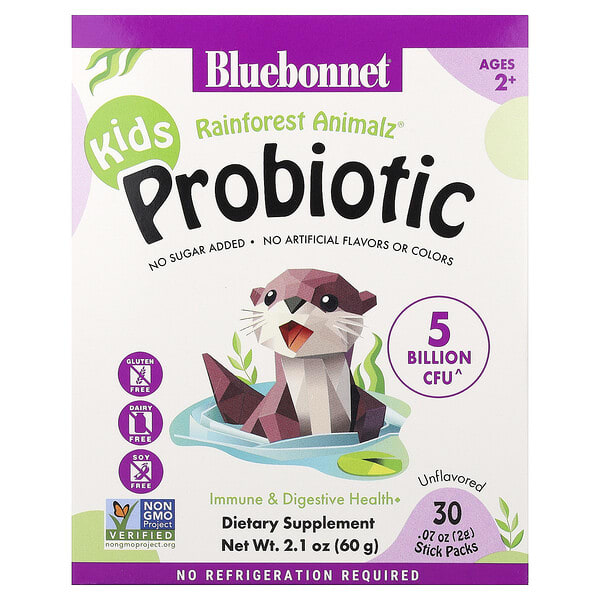 blb03036_v_18.jpg Kids, пробиотик, для детей от 2 лет, без вкусовых добавок, 30 пакетиков по 2 г (0,07 унции) — Bluebonnet Nutrition
