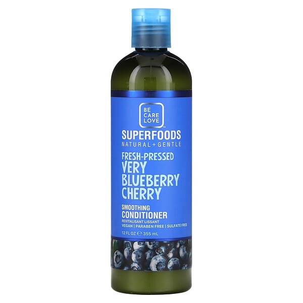 blc66004_v_8.jpg Be Care Love, Superfoods, натуральный и нежный, разглаживающий кондиционер, свежий отжим с черникой и вишней, 355 мл (12 жидк. унц.)
