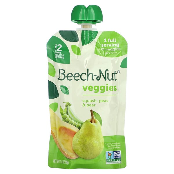 bnu01028_v_2.jpg Veggies, от 6 месяцев, тыква, горох и груша, 99 г (3,5 унции) — Beech-Nut