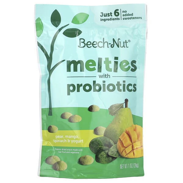 bnu04104_v_8.jpg Melties с пробиотиками, для детей от 8 месяцев, груша, манго, шпинат и йогурт, 28 г (1 унция) — Beech-Nut