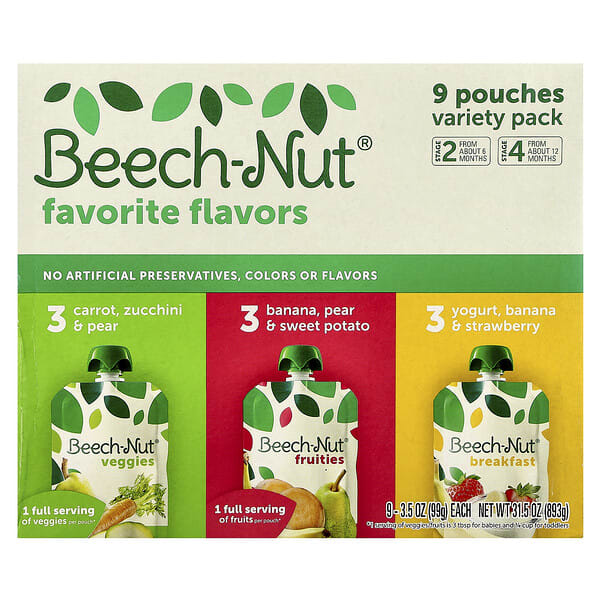 bnu20029_v_43.jpg Favorite Flavors, для детей от 6 месяцев и старше, 9 пакетиков, 99 г (3,5 унции) — Beech-Nut