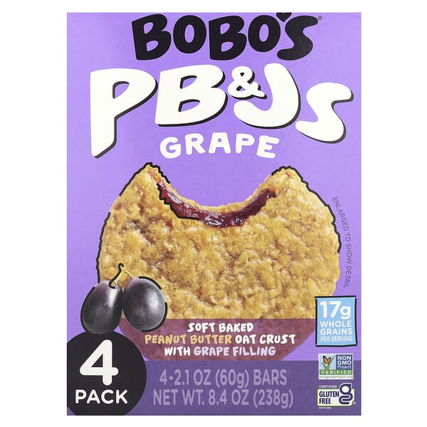 bob00468_v_17.jpg PB & Js, виноград, 4 батончика по 60 г (2,1 унции) — Bobo's Oat Bars