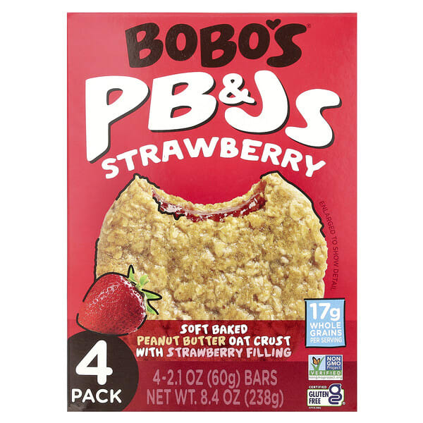 bob00469_v_17.jpg PB & Js, клубника, 4 упаковки по 60 г (2,1 унции) — Bobo's Oat Bars