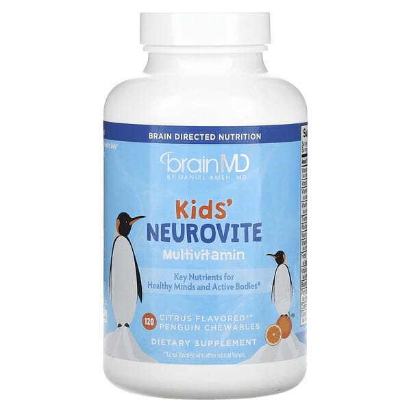 brd00328_v_8.jpg Kids', Neurovite, мультивитаминный комплекс, со вкусом цитрусовых, 120 жевательных таблеток в виде пингвина — BrainMD