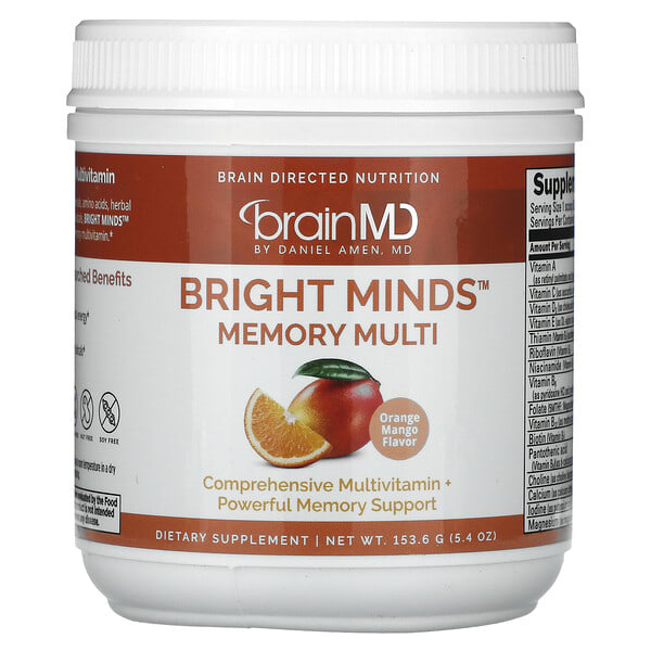 brd00330_v_8.jpg Bright Minds™, мультивитамины для памяти, со вкусом апельсина и манго, 153,6 г (5,4 унции) — BrainMD