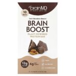 Brain Boost, батончик на растительной основе, протеиновый батончик, темный шоколад и миндаль, 10 батончиков по 50 г (1,5 унции) — BrainMD