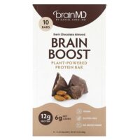 Brain Boost, батончик на растительной основе, протеиновый батончик, темный шоколад и миндаль, 10 батончиков по 50 г (1,5 унции) — BrainMD