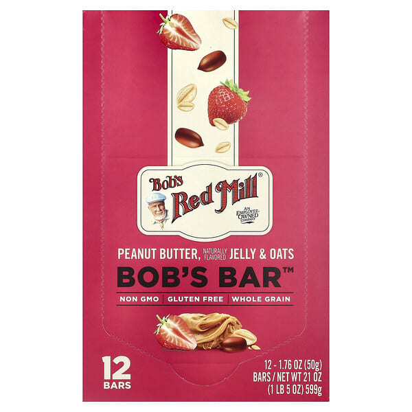 brm00902_v_66.jpg Bob's Bar™, арахисовая паста, желе и овсянка, 12 батончиков по 50 г (1,76 унции) — Bob's Red Mill
