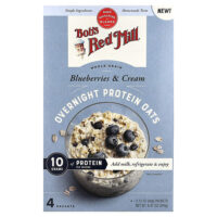 Overnight Protein Oats, цельнозерновые продукты, голубика и сливки, 4 пакетика по 60 г (2,12 унции) — Bob's Red Mill