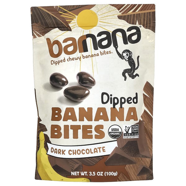 brn00301_v_13.jpg Barnana, мягкие глазированные кусочки банана, темный шоколад, 100 г (3,5 унции)