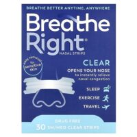 Полоски для носа, средние / средние, прозрачные, 30 полосок — Breathe Right